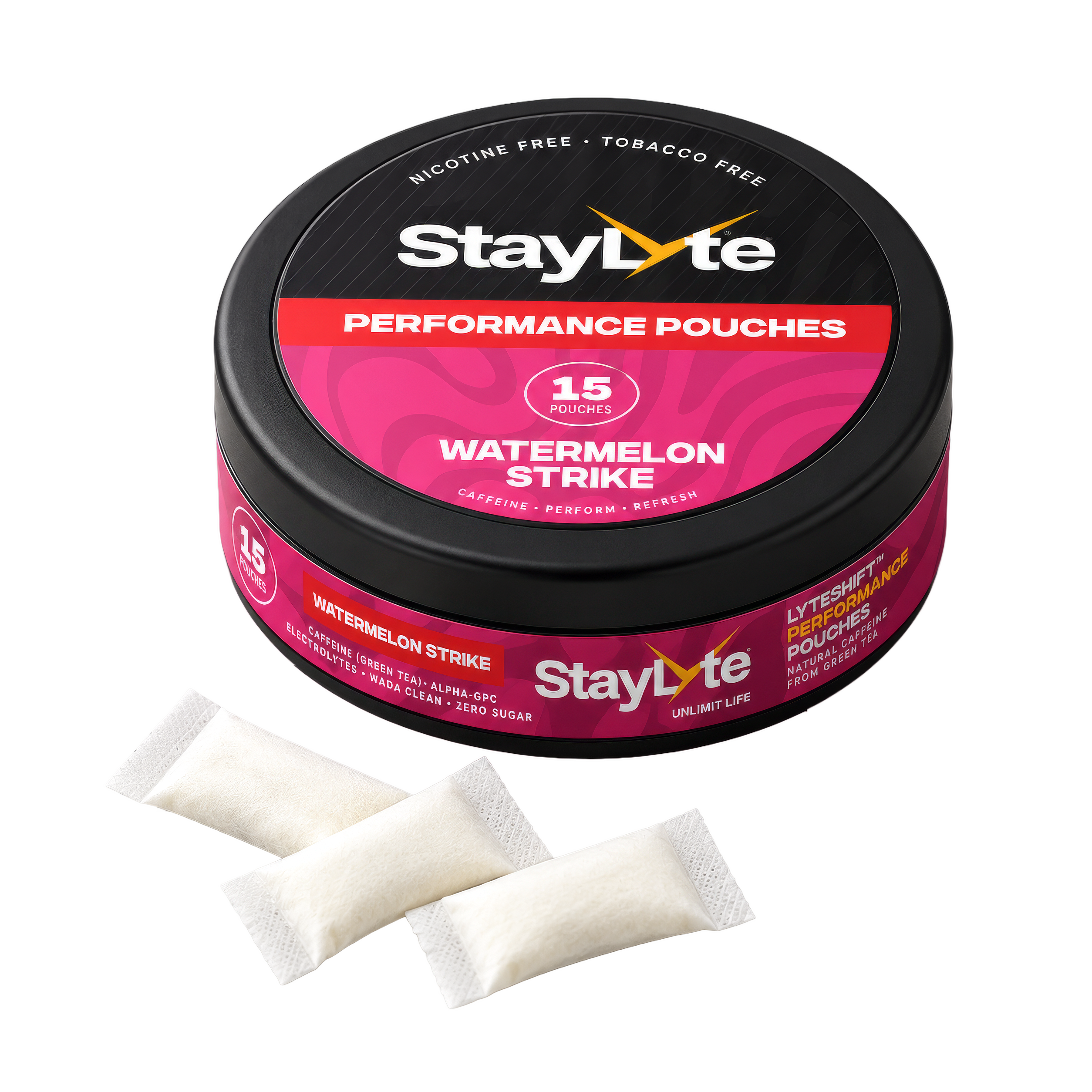 LyteShift Watermelon Strike nicotine-free performance pouch can